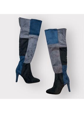 Rialto Carpio Tall Suedette Boots NEW 5.5 Colorblocked Heeled  Navy Shoes Vegan